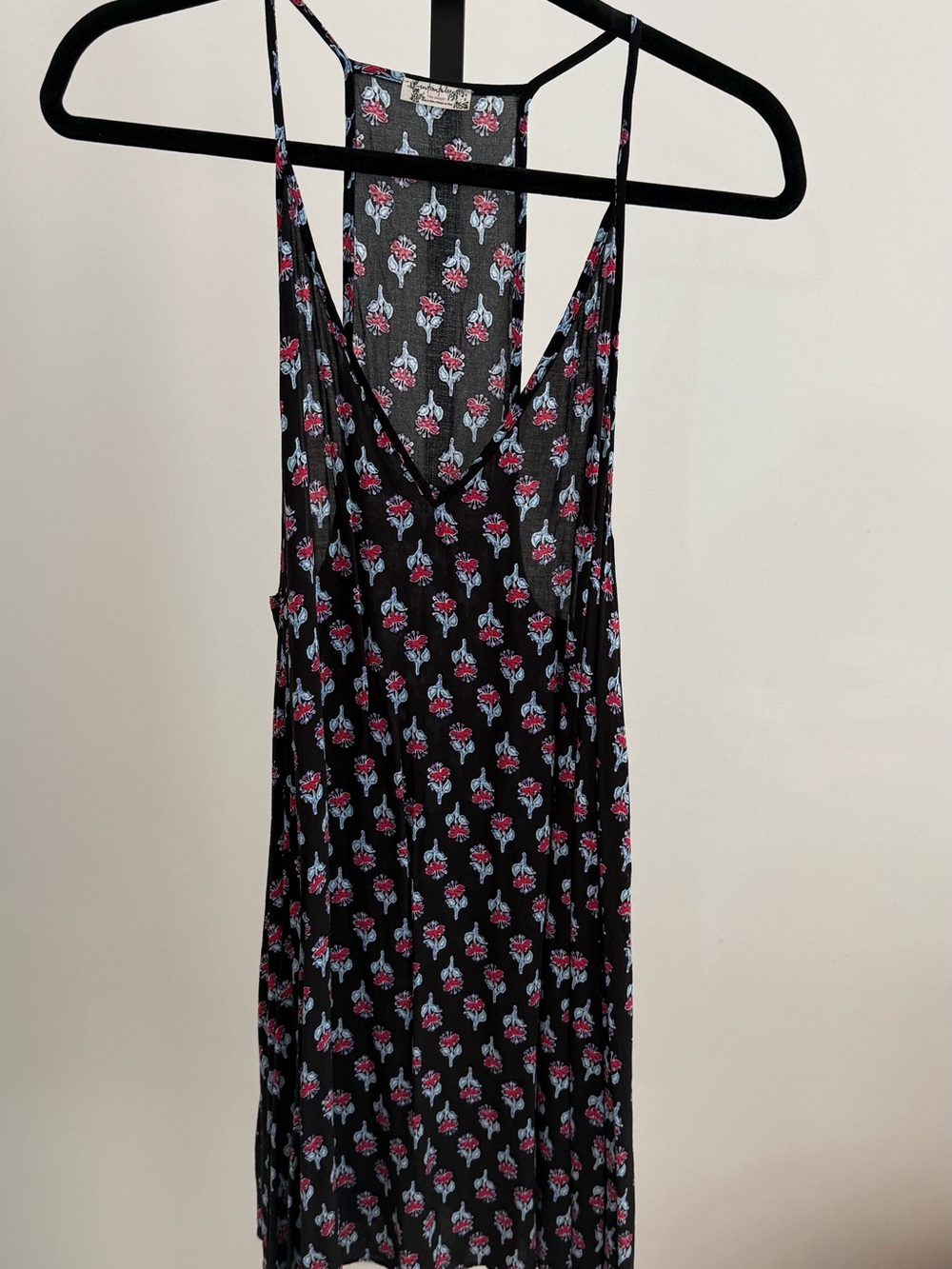 Free People Black Floral Cami Dress with Pink & Light Blue Flowers